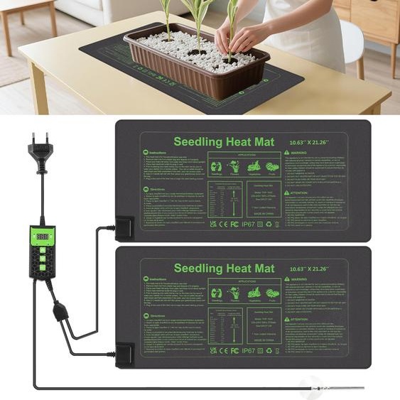 Ikodm, 2 tapis de germination de 55 x 27 cm, avec thermostat et capteur de température, 55W, indice de protection IP67