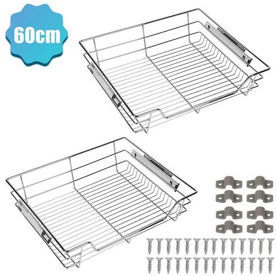 Ikodm 6X 60CM Tiroir de Cuisine Télescopique d’Armoire de Cuisine Argent PANIER TIROIR POUR MEUBLE DE CUISINE