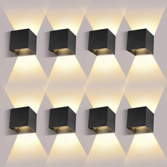 Ikodm - 8 Pack Applique Murale Interieur/Exterieur 12W 3000K Appliques Murales Exterieur Angle de faisceau réglable Noir Applique Exterieur Etanche