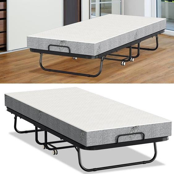 Ikodm Lit pliant pour invités, pliable avec matelas 90 x 200 cm, lit pliant, lit simple, matelas pliable, lit en métal, canapé-lit