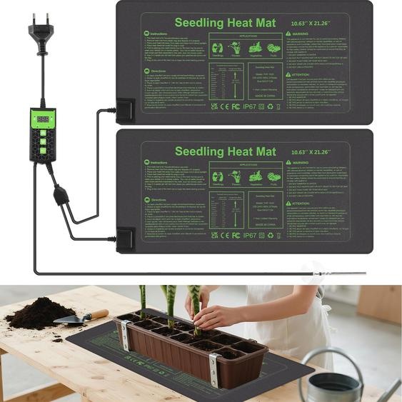 Ikodm, lot de 2 tapis chauffants pour plantes, dimensions 55 x 27 cm, 55W, avec thermostat, plage de température de 5 à 45 °C