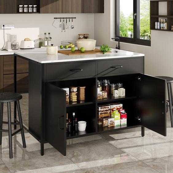 Îlot de cuisine industriel noir avec espace de rangement et pieds réglables