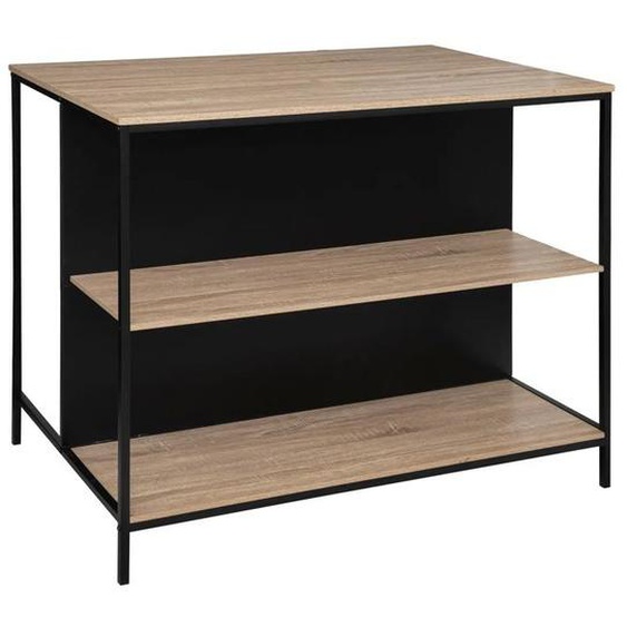 Ilot de cuisine, Meuble de cuisine en bois coloris naturel et métal noir - Longueur 95 x Profondeur 70 x Hauteur 115 cm