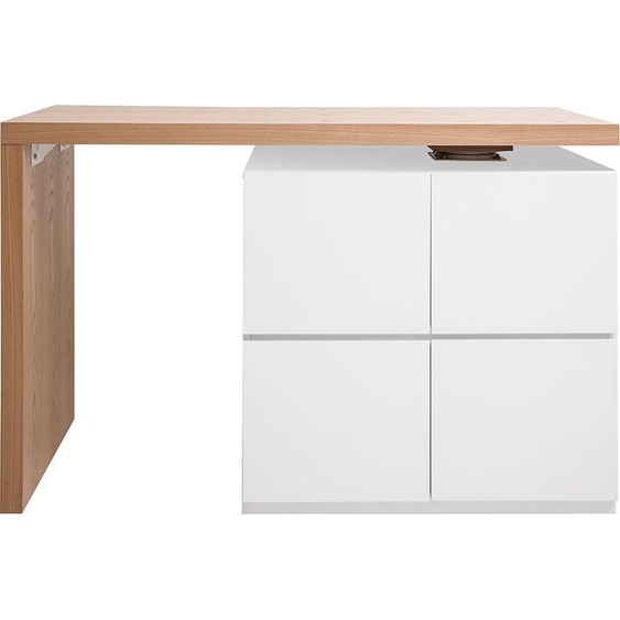 îlot - table de bar modulable avec rangement blanc mat et bois clair chêne L140-165 cm MAX