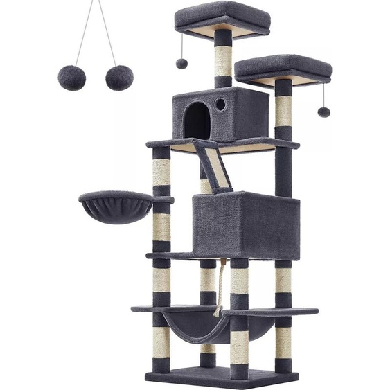 In And OutdoorMatch Arbre à chat de luxe Keagan - Pour chats - 168 cm - Noir - Lit-hamac moelleux pour chats - Jouets pour chats - Convient aux petits chatons