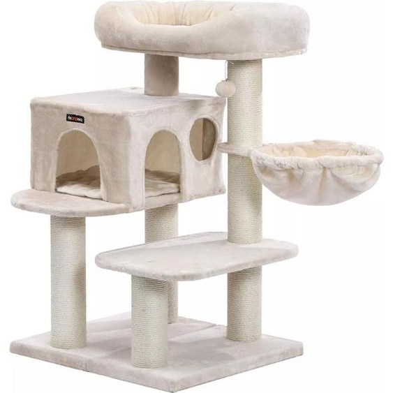 In And OutdoorMatch Arbre à chat de luxe pour chats Ollie - Beige - Hamac panier pour chat doux - Jouets pour chats - Convient aux petits chatons - 70 x 60 x 112 cm