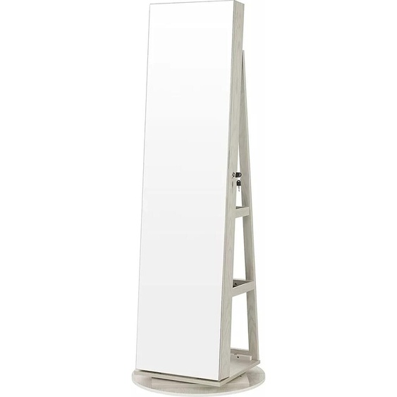 In And OutdoorMatch Armoire à glace Ayden - armoire à bijoux avec miroir - éclairage intérieur - avec miroir sans cadre pour tout le corps - 3 étagères, pivotant à 360, verrouillable, blanc avec veinures de bois