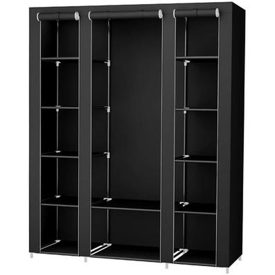 In And OutdoorMatch Armoire Daniela - Armoire pliable - Noir - Tissu - avec tringle à vêtements et 3 portes roulantes - Armoire de camping - 175x150x45cm
