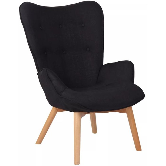 In And OutdoorMatch Fauteuil lounge de luxe Nolan - Chaise de salle à manger - Tissu noir - Pieds en bois - Lot de 1 - Hauteur dassise 49 cm - Deluxe