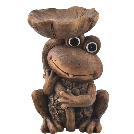 INDECOR Rona Grenouille mangeoire pour oiseaux 25 x 21 x 39 cm, céramique, motif bois INDECOR X14102