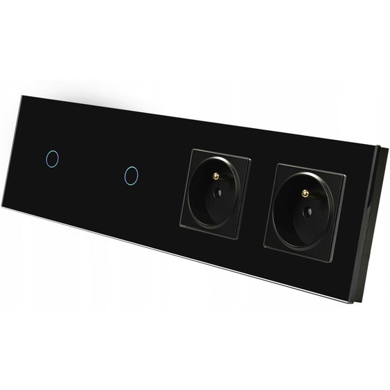 Indual Panneau Tactile Verre Noir 2 Interrupteurs 2 Prises
