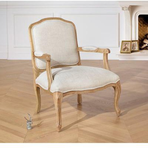Fauteuil en hévéa et lin premium INES