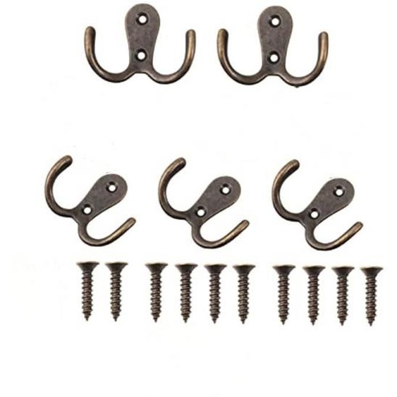 Patères doubles - INF - Vintage - Cuivre - Alliage de zinc - 5 pièces