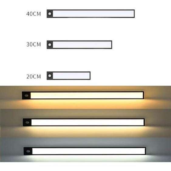 INF Bande LED PIR ultra-fine 3 couleurs PVC 20/30/40cm pour placard Le noir 20 cm