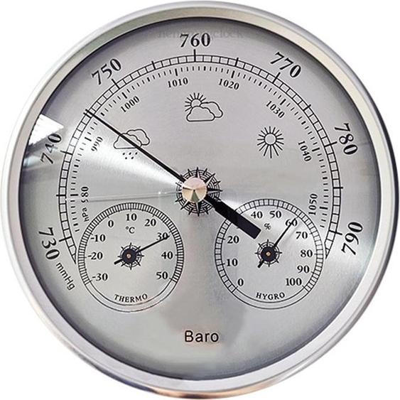 INF Baromètre Analogique 130mm avec Thermomètre et Hygromètre 3-en-1 Argent