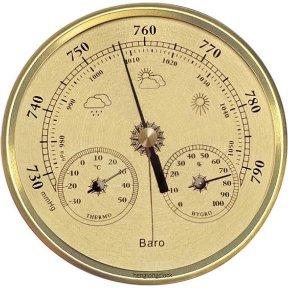 INF Baromètre Analogique 130mm avec Thermomètre et Hygromètre 3-en-1 Or