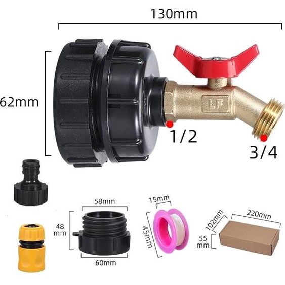 INF Ensemble dadaptateurs de réservoir fourre-tout IBC avec robinet en laiton et accessoires