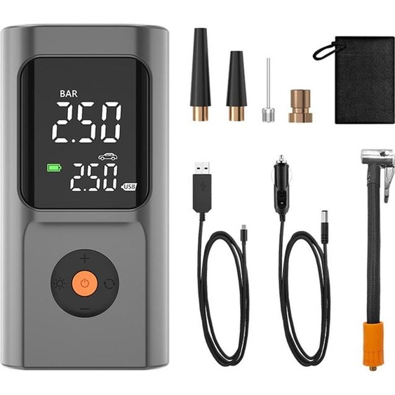 INF Gonfleur de Pneu Sans Fil et Filaire - Gris Argenté, Compresseur Portable