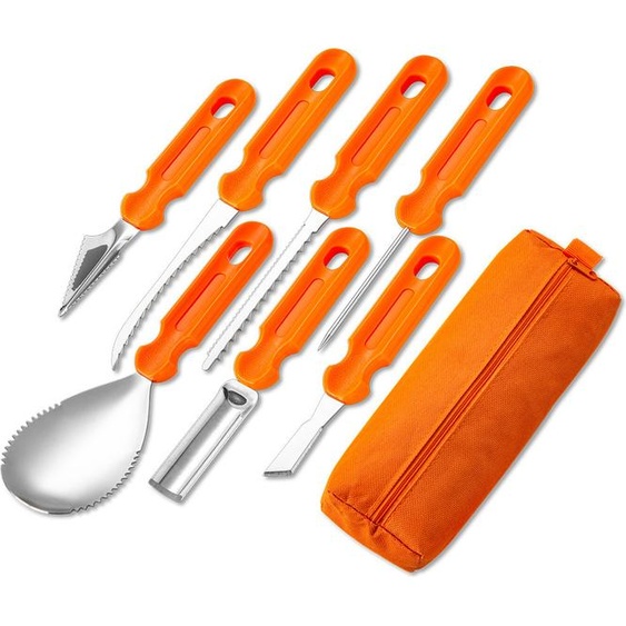INF Outils de sculpture de citrouille en acier inoxydable 7 pièces Orange