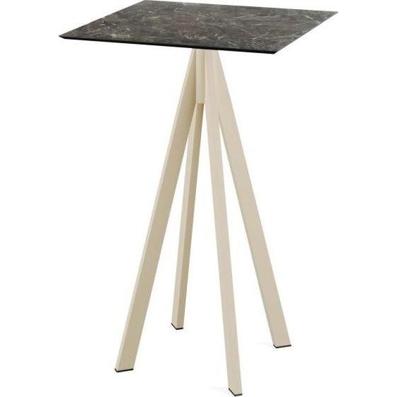 Infinity - Table de bar avec structure couleur sable + plateau HPL effet marbre Galaxy 70x70 cm, 1 pièce