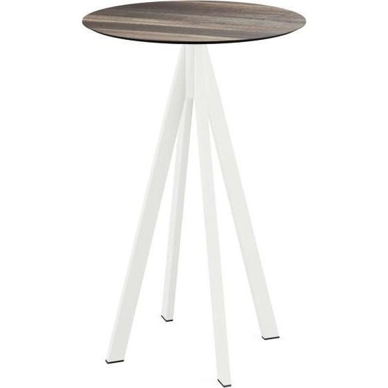Infinity - Table de bar, structure blanche + plateau HPL imitation bois tropical, Ø70 cm, 1 pièce