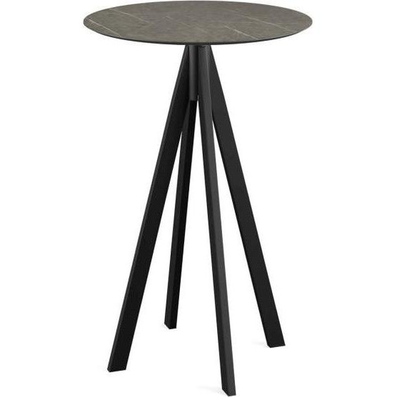 Infinity - Table de bar, structure noire + plateau HPL effet marbre Midnight, Ø70 cm, 1 pièce
