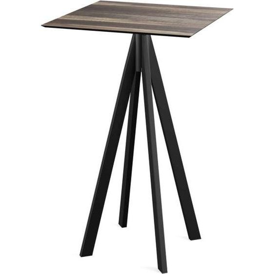 Infinity - Table de bar, structure noire + plateau HPL imitation bois tropical, 70 x 70 cm, 1 pièce