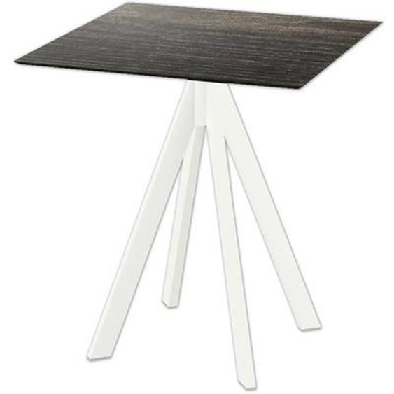 Infinity - Table de patio, structure blanche + plateau en stratifié haute pression effet bois délavé, 70 x 70 cm, 1 pièce
