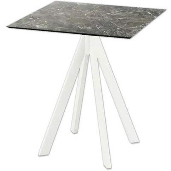 Infinity - Table de patio, structure blanche + plateau HPL effet marbre Galaxy, 70 x 70 cm, 1 pièce