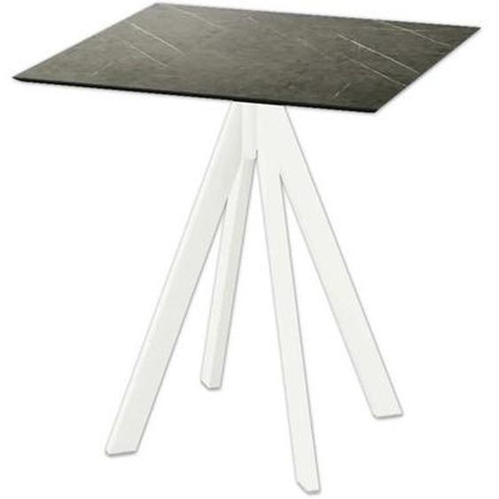 Infinity - Table de patio, structure blanche + plateau HPL effet marbre Midnight, 70 x 70 cm, 1 pièce