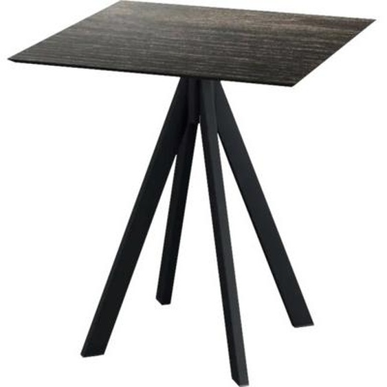 Infinity - Table de patio, structure noire + plateau en stratifié haute pression effet bois délavé, 70 x 70 cm, 1 pièce