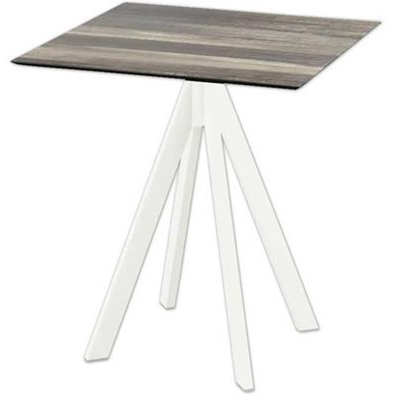 Infinity - Table de terrasse, structure blanche et plateau en stratifié imitation bois tropical, 70 x 70 cm, 1 pièce