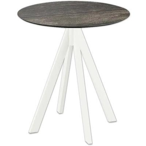 Infinity - Table de terrasse, structure blanche + plateau en stratifié haute pression (HPL) aspect bois lavé Ø70 cm, 1 pièce