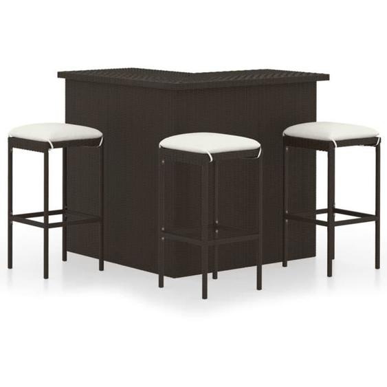 INGSHOP© Meuble de bar de jardin 4 pcs et coussins Résine tressée Marron