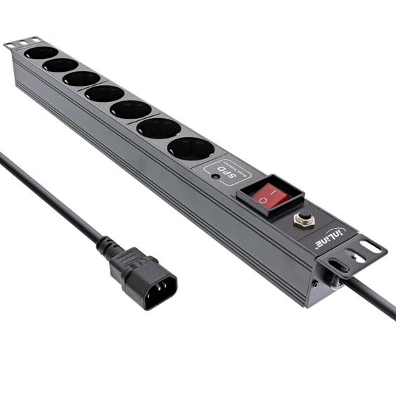 InLine - Multiprise (rack - montable) - 2500 Watt - entrée, entrée IEC 60320 C14 - prises de sortie : 7 (7 x mâle) - 48,3 cm (19) - cordon de 2,0m - noir, RAL 9004 (16427S)