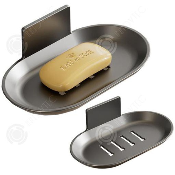 INN Porte savon 1 lot de 2 pièces porte-savon en métal avec bac dégouttage boîte de rangement pour savon murale coller