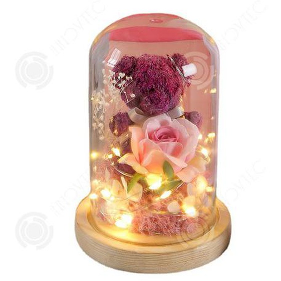 INN® Couvercle en verre de fleurs préservées boîte-cadeau rose dours bouquet séché cadeau chinois de saint-valentin pour petite