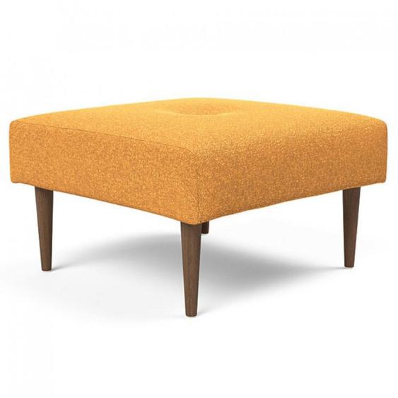 INNOVATION LIVING  Pouf design RECAST PLUS tissu bouclé Ochre pied chêne laqué foncé