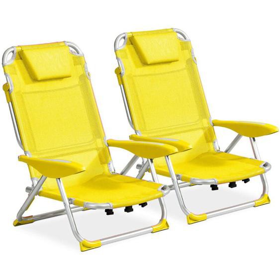 Innovaxe - Lot de 2 fauteuils clic clac des plages en polyester jaune