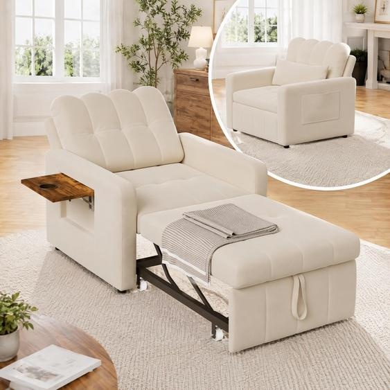 INONEFT, fauteuil convertible 3 en 1 avec fonction lit, canapé-lit, fauteuil inclinable avec dossier réglable en 5 positions, lit dappoint, tissu chenille, couleur beige