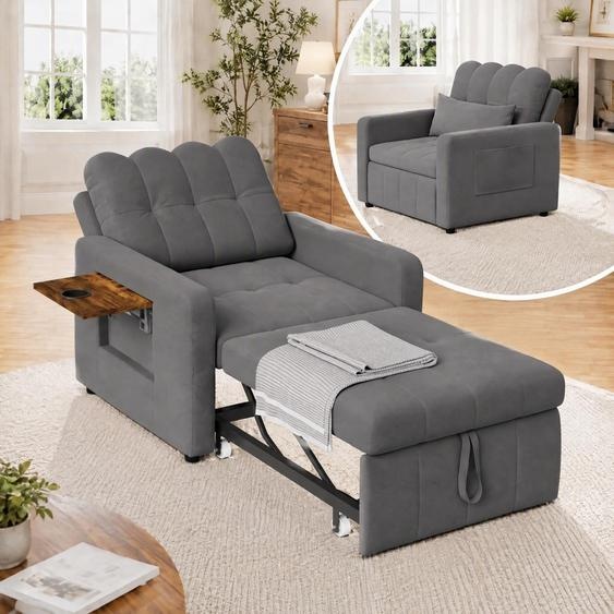 INONEFT, fauteuil convertible 3 en 1 avec fonction lit, canapé-lit, fauteuil inclinable avec dossier réglable en 5 positions, lit dappoint, tissu chenille, gris