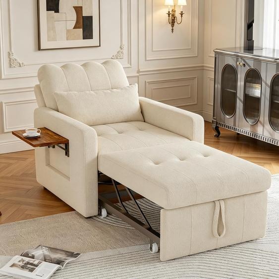 INONEFT, fauteuil convertible 3 en 1, canapé-lit, fauteuil avec fonction lit. Dossier extensible et réglable. Fauteuil avec fonction couchage, couleur beige