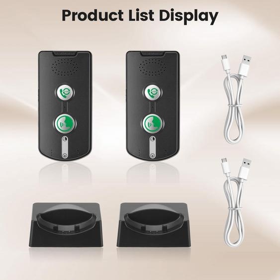 Interphone sans fil - Lot de 2 interphones vocaux - Portée de 500 m - Communication bidirectionnelle portable - Pour les personnes âgées à domicile/en clinique/en maison de retraite - Noir