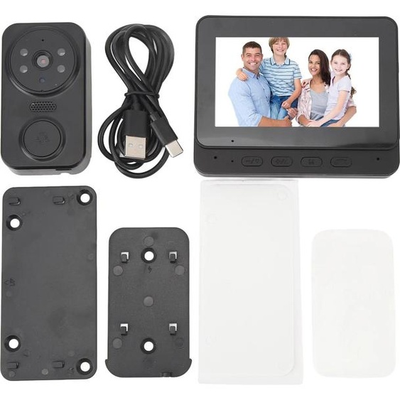 Interphone visuel, résolution vidéo 1080P, audio bidirectionnel, noir