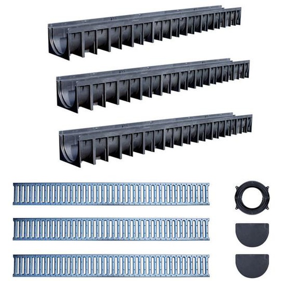 Interplast - Kit caniveau à grille acier galvanisé 3m - Fitt - pehd