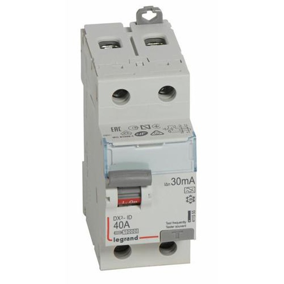 Interrupteur différentiel DX³-ID 2P 230V 40A type A 30mA - LEGRAND - 411555