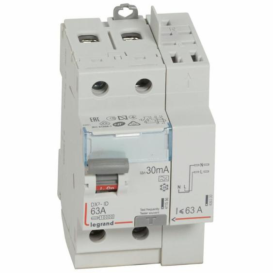 Interrupteur différentiel DX³-ID 2P 230V 63A type A 30mA - LEGRAND - 411639