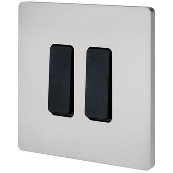 Interrupteur double DUO va et vient ou poussoir Collection « M », finition nickel sablé.