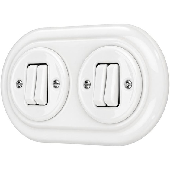 Interrupteur double en porcelaine, style rétro, 2 prises, encastré, blanc
