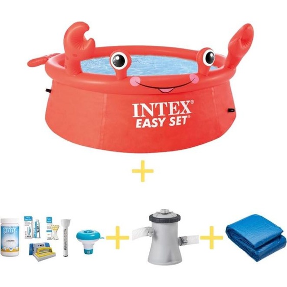Intex Easy Set Pool - 183 cm - Édition Crabe - Kit de maintenance WAYS, pompe de filtration et bâche de fond inclus
